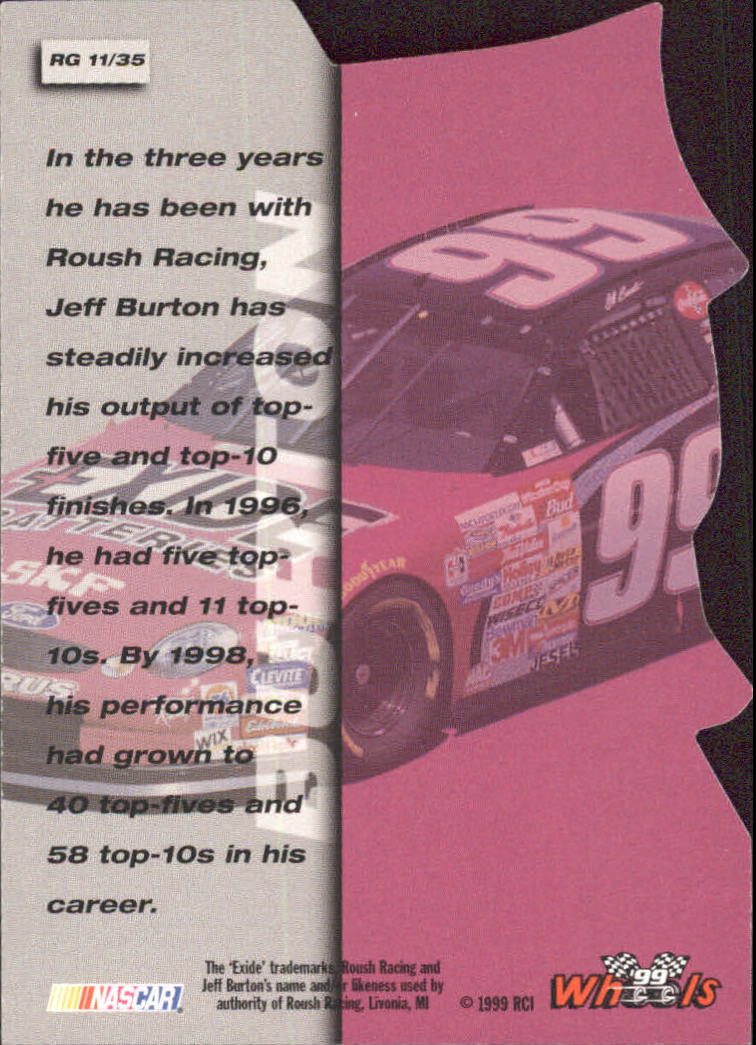 1999 Wheels Runnin and Gunnin #RG11 Jeff Burton back image