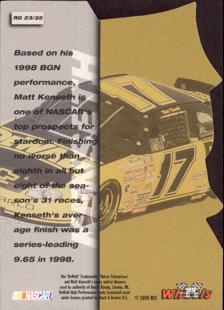 1999 Wheels Runnin and Gunnin #RG23 Matt Kenseth back image