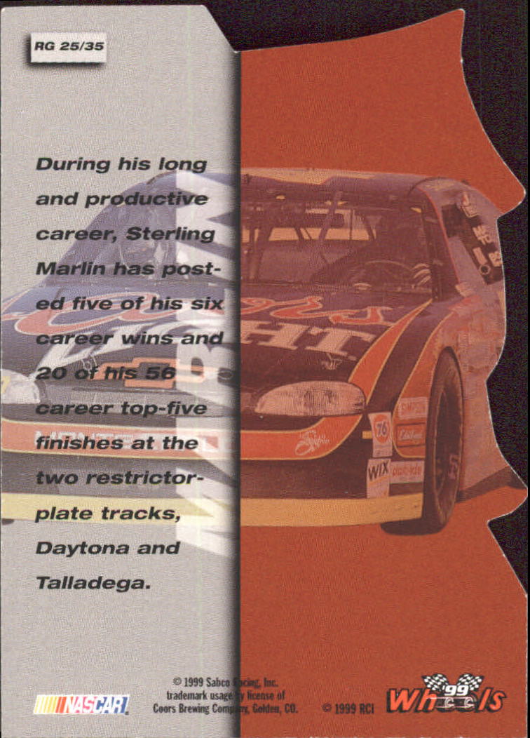 1999 Wheels Runnin and Gunnin #RG25 Sterling Marlin back image