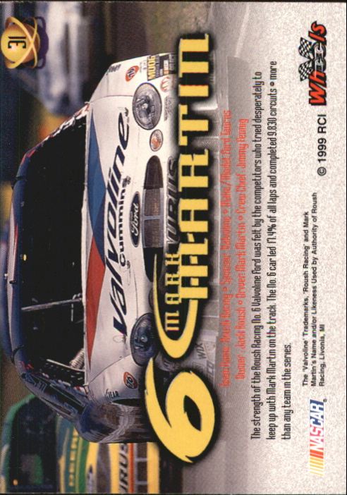 1999 Wheels High Gear #31 Mark Martin's Car back image