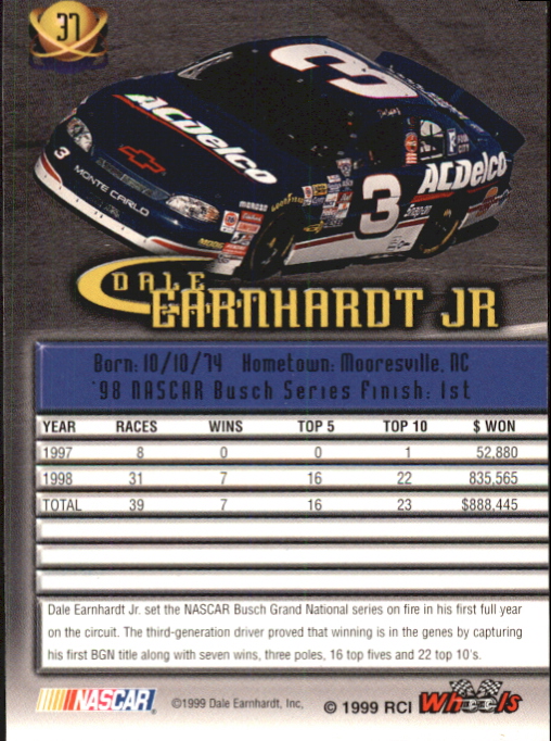 1999 Wheels High Gear #37 Dale Earnhardt Jr. back image