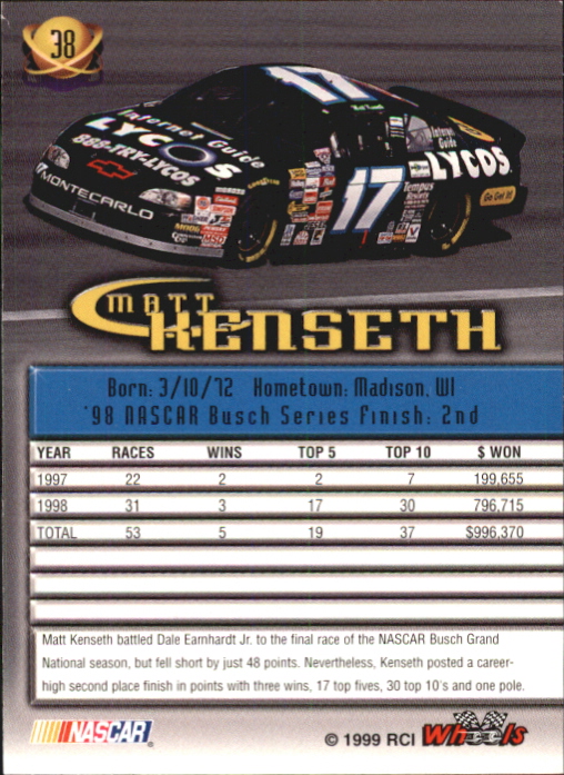 1999 Wheels High Gear #38 Matt Kenseth RC back image