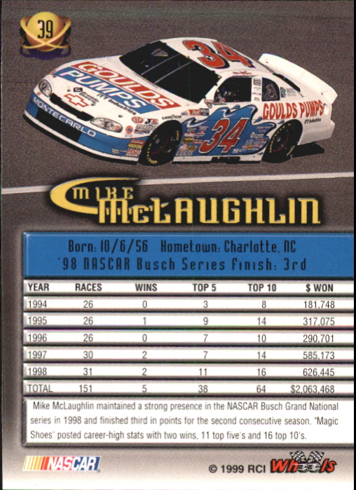 1999 Wheels High Gear #39 Mike McLaughlin back image