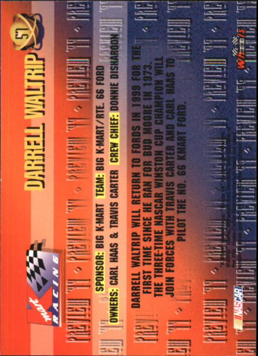 1999 Wheels High Gear #57 Darrell Waltrip back image