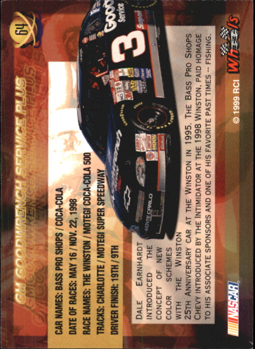 1999 Wheels High Gear #64 Dale Earnhardt's Car back image
