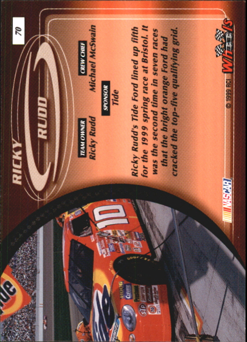 1999 Wheels #70 Ricky Rudd's Car back image