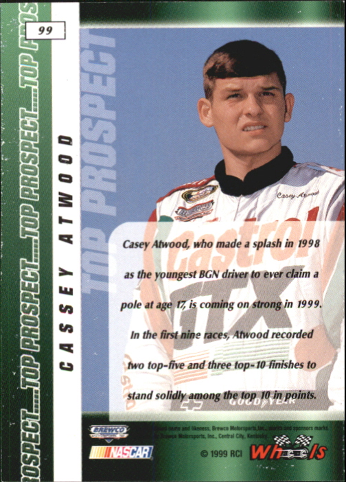 1999 Wheels #99 Casey Atwood TP back image
