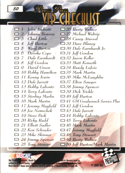 B0997- 1999 VIP Auto Racing Card #s 1-50 +Inserts -You Pick- 15+ FREE US SHIP - Picture 97 of 114