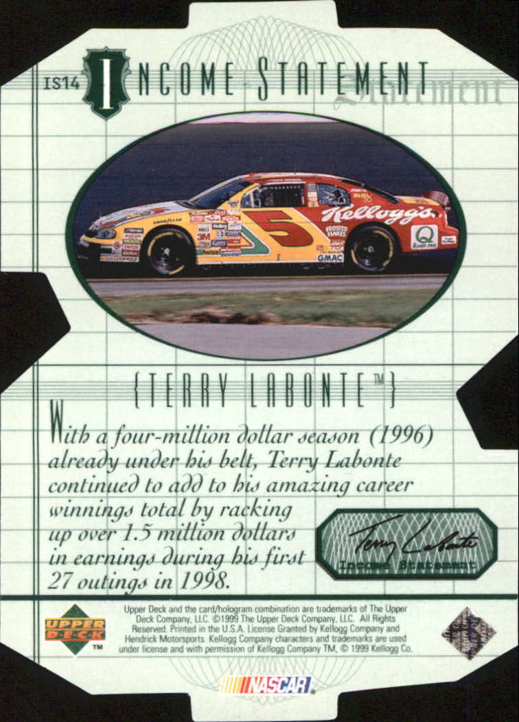 1999 Upper Deck Victory Circle Income Statement #IS14 Terry Labonte back image