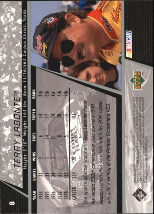 1999 Upper Deck Victory Circle #8 Terry Labonte back image