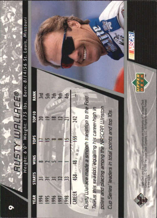 1999 Upper Deck Victory Circle #9 Rusty Wallace back image