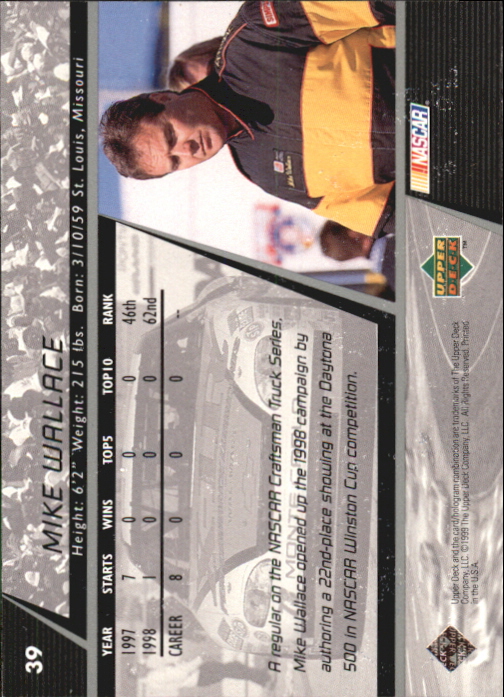 1999 Upper Deck Victory Circle #39 Mike Wallace back image