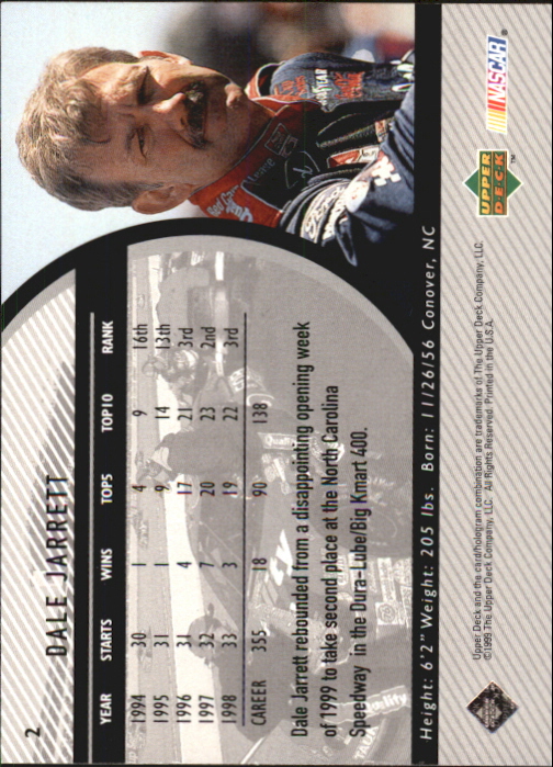 1999 Upper Deck Road to the Cup #2 Dale Jarrett back image