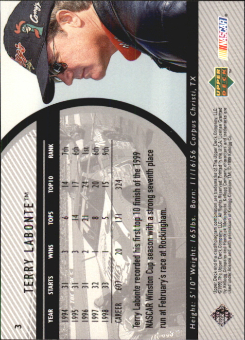 1999 Upper Deck Road to the Cup #3 Terry Labonte back image