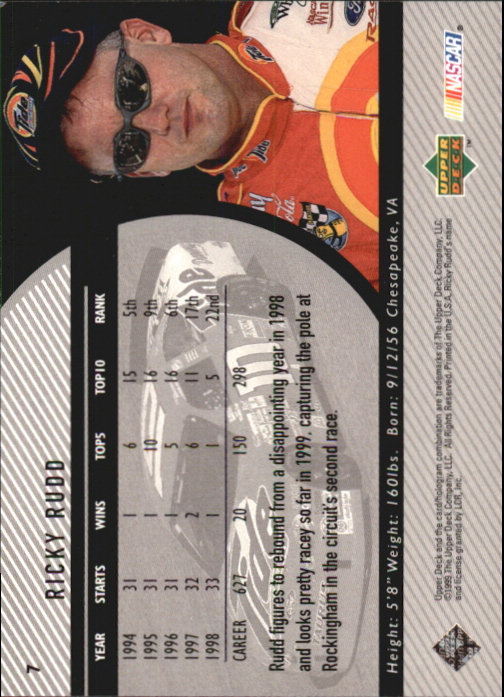 1999 Upper Deck Road to the Cup #7 Ricky Rudd back image