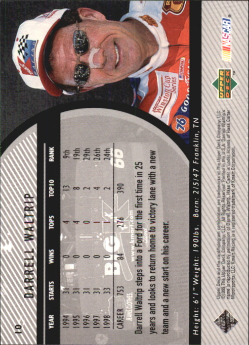 1999 Upper Deck Road to the Cup #10 Darrell Waltrip back image