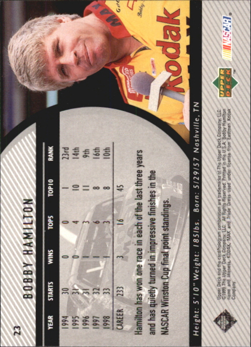 1999 Upper Deck Road to the Cup #23 Bobby Hamilton back image
