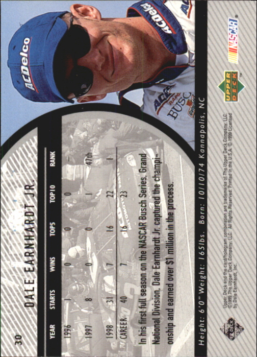 1999 Upper Deck Road to the Cup #30 Dale Earnhardt Jr. back image