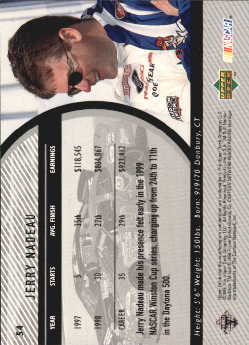 1999 Upper Deck Road to the Cup #54 Jerry Nadeau's Car back image