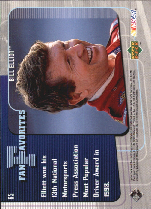 1999 Upper Deck Road to the Cup #65 Bill Elliott FF back image