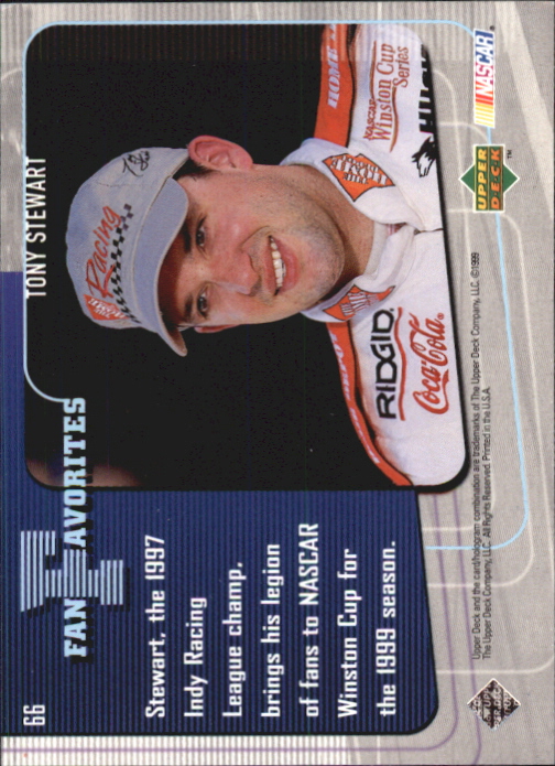 1999 Upper Deck Road to the Cup #66 Tony Stewart FF back image