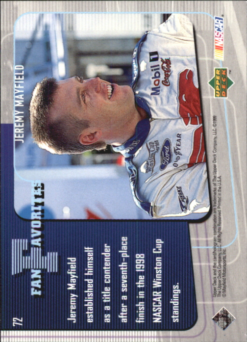 1999 Upper Deck Road to the Cup #72 Jeremy Mayfield FF back image