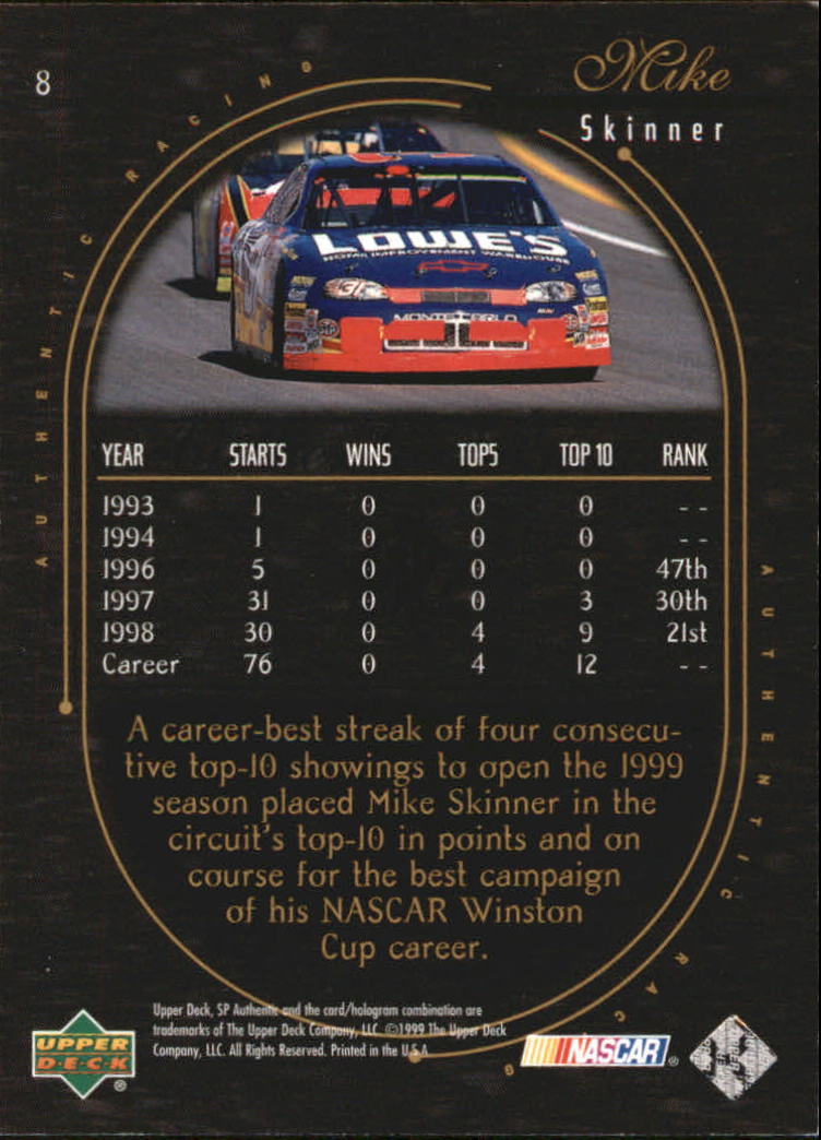 1999 SP Authentic #8 Mike Skinner back image