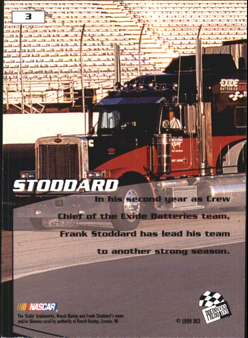 1999 Press Pass Stealth #3 Frank Stoddard back image