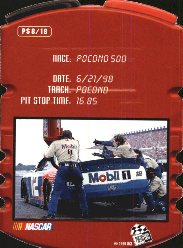 1999 Press Pass Pit Stop #8 Jeremy Mayfield's Car back image