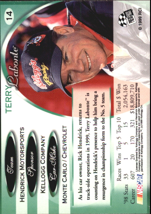 1999 Press Pass Premium #14 Terry Labonte back image