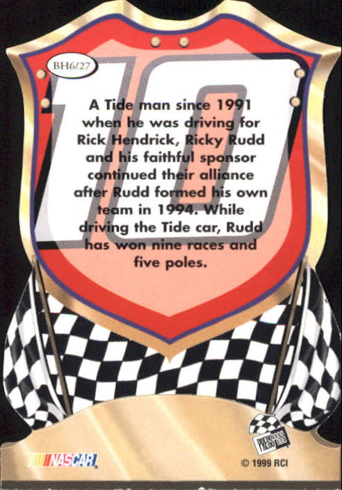 1999 Press Pass Premium Badge of Honor #BH6 Ricky Rudd back image