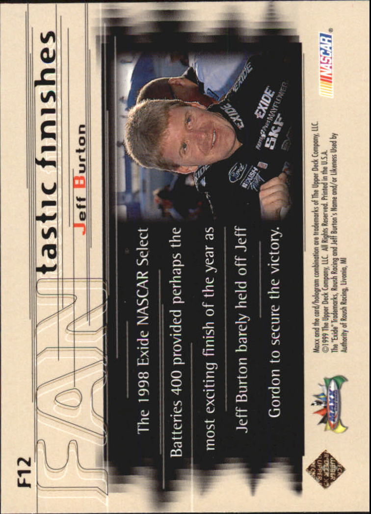 1999 Maxx FANtastic Finishes #F12 Jeff Burton's Car back image