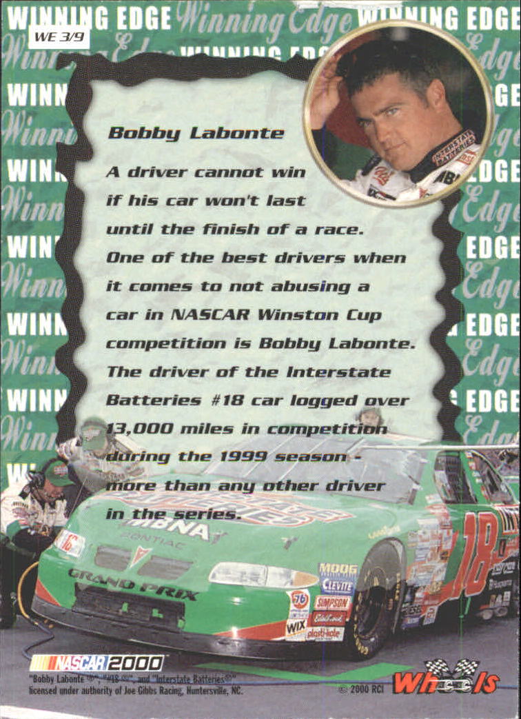 2000 Wheels High Gear Winning Edge #WE3 Bobby Labonte back image