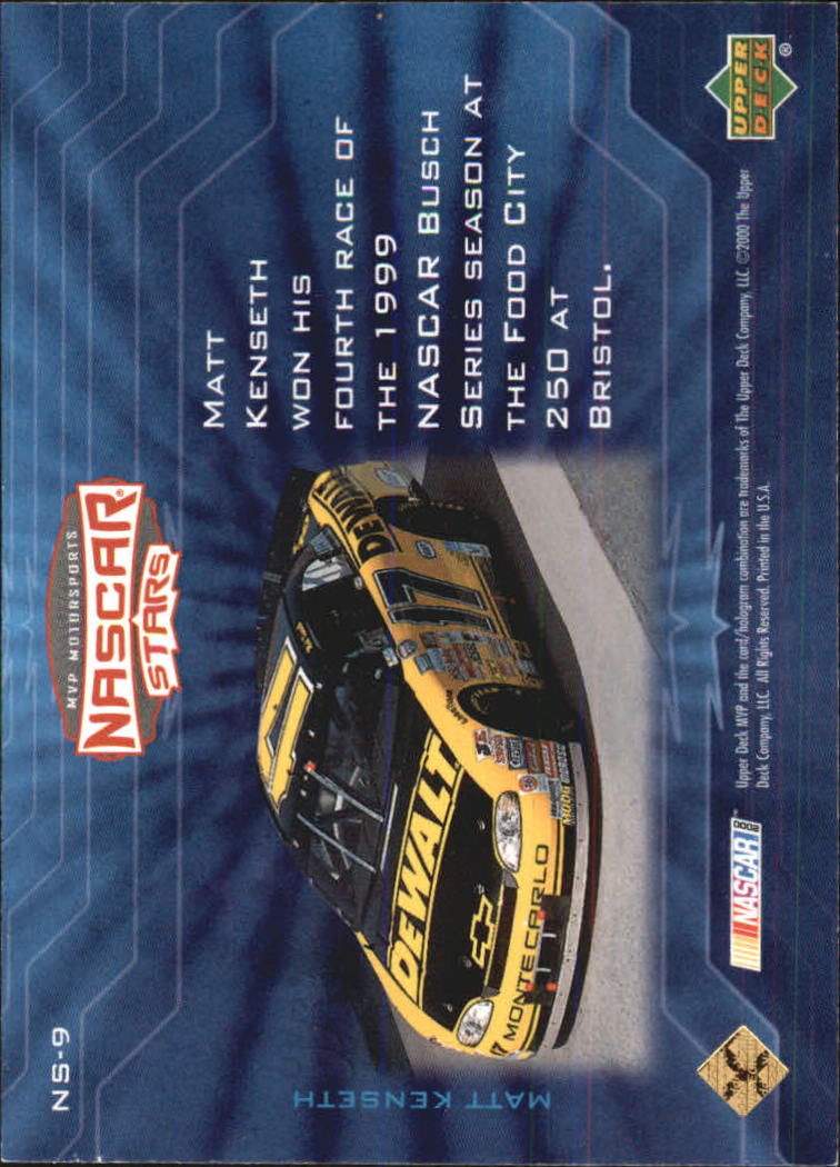 2000 Upper Deck MVP NASCAR Stars #NS9 Matt Kenseth back image