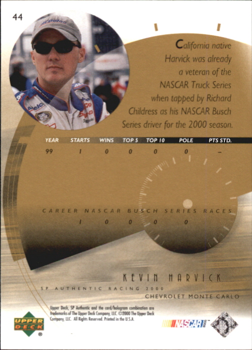 2000 SP Authentic #44 Kevin Harvick back image