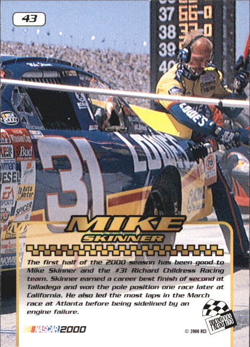 2000 Press Pass Stealth #43 Mike Skinner back image