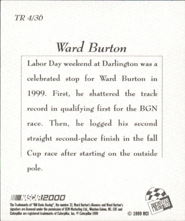2000 Press Pass Techno-Retro #TR4 Ward Burton back image