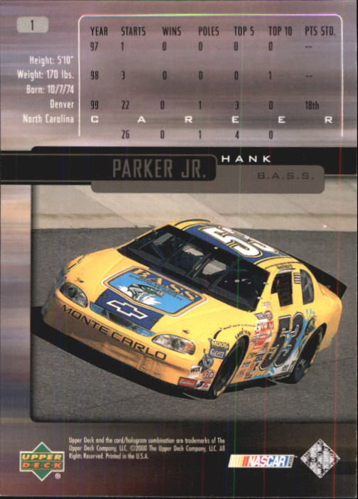 2000 Upper Deck Victory Circle #1 Hank Parker Jr. RC back image