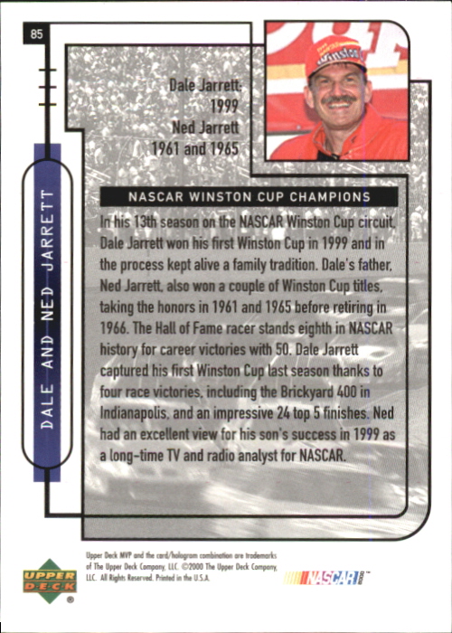 2000 Upper Deck MVP #85 D.Jarrett/N.Jarrett back image