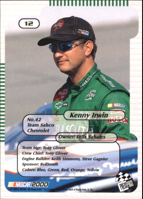 2000 Press Pass Trackside #12 Kenny Irwin back image
