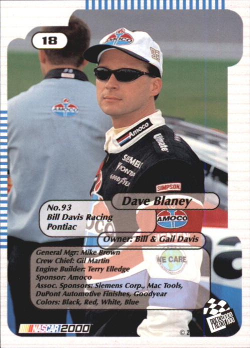 2000 Press Pass Trackside #18 Dave Blaney back image