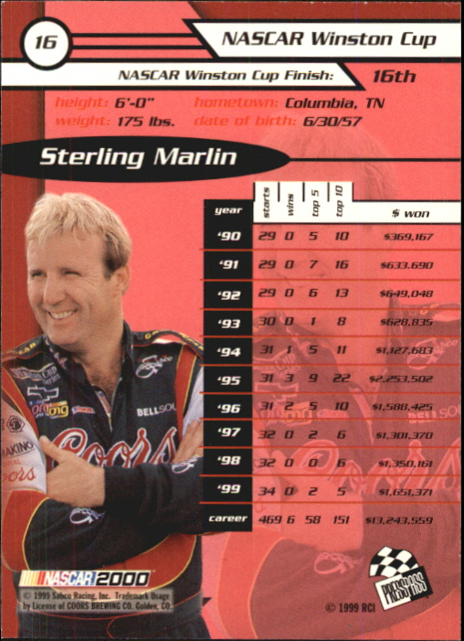 2000 Press Pass #16 Sterling Marlin back image