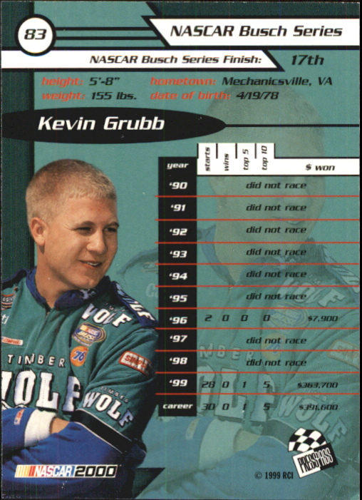 2000 Press Pass #83 Kevin Grubb GN back image