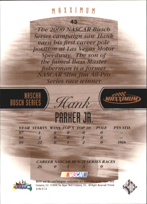 2000 Maxximum #43 Hank Parker Jr. RC back image