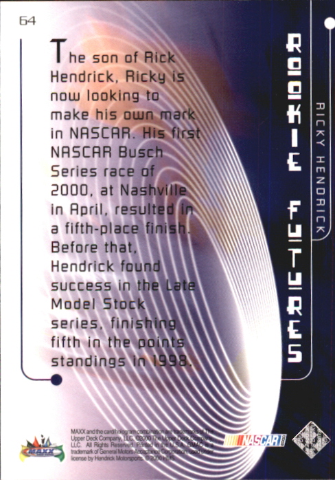 2000 Maxx #64 Ricky Hendrick RF RC back image