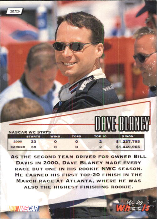 2001 Wheels High Gear #25 Dave Blaney back image