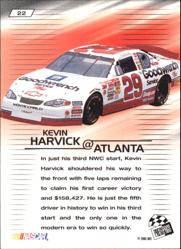 2001 VIP #22 Kevin Harvick SM back image