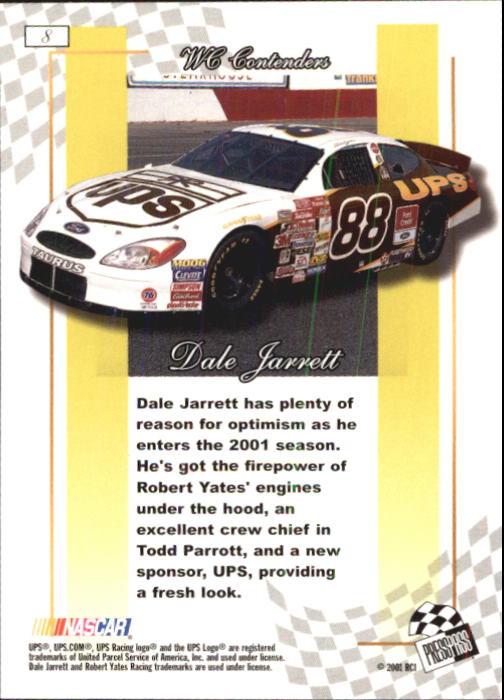 2001 Press Pass Premium #8 Dale Jarrett back image