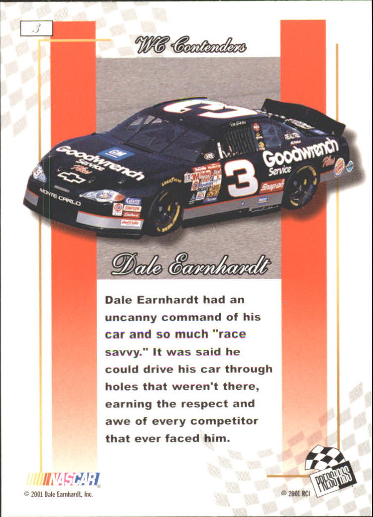 2001 Press Pass Premium Gold #3 Dale Earnhardt back image