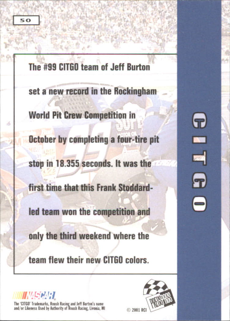 2001 Press Pass Millennium #50 Jeff Burton's Car back image